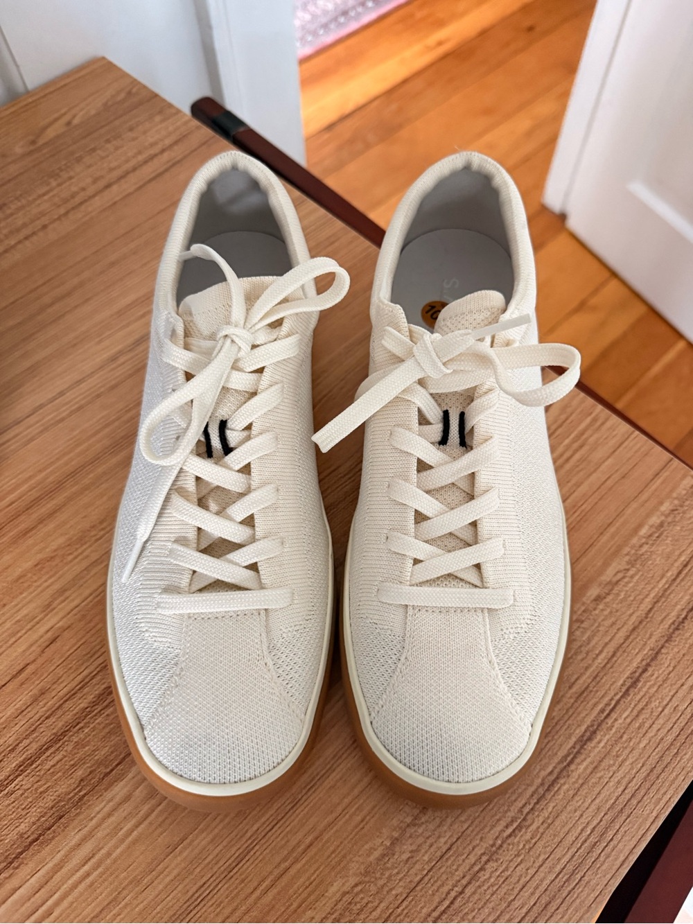 Rothy’s Cream Knit Lace-Up Sneakers